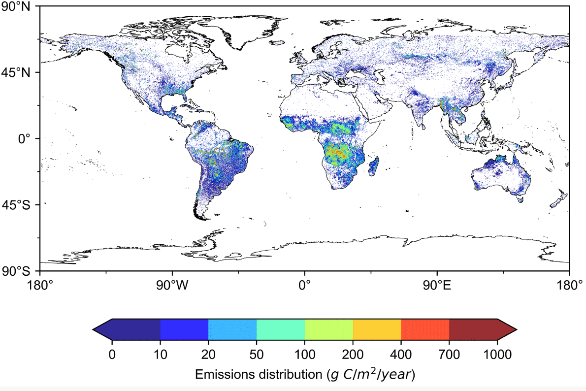 首次!国产卫星量化全球生物质燃烧碳排放量(图1) 首次!国产卫星量化全球生物质燃烧碳排放量(图1)