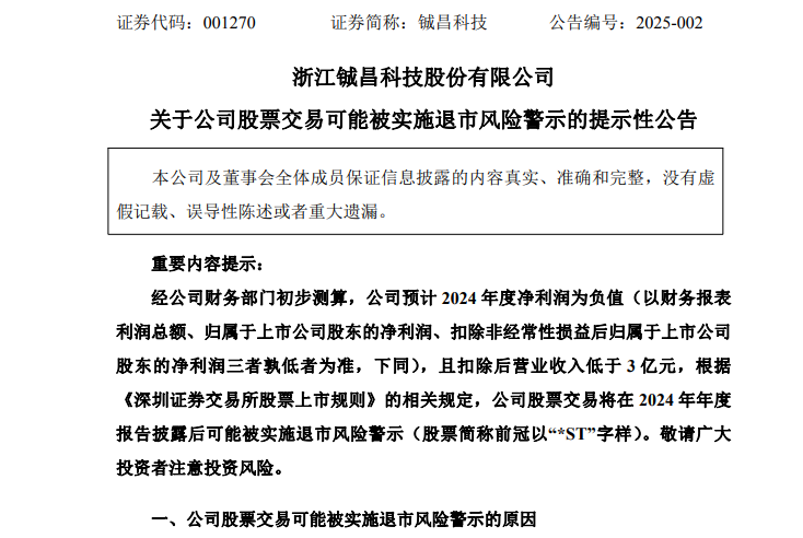 又有A股公司,将陷退市风险(图1) 又有A股公司,将陷退市风险(图1)